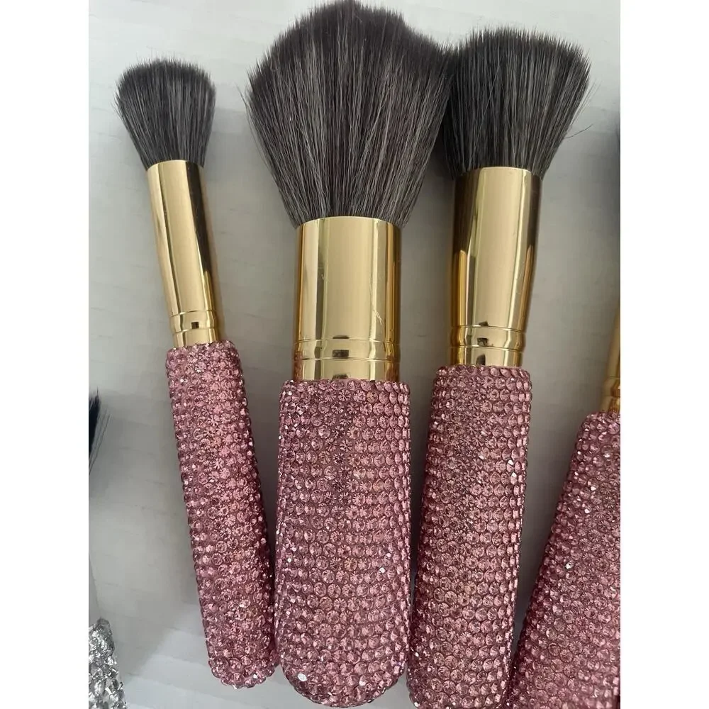 Lot of 55 Makeup Brushes Pink w/Glitz Bling Bedazzled Glamour Vanity Decor New